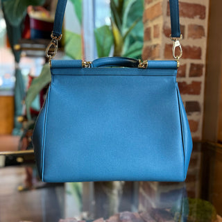DOLCE&GABBANA Sicily Blue Dauphine Calfskin Leather Top Handle