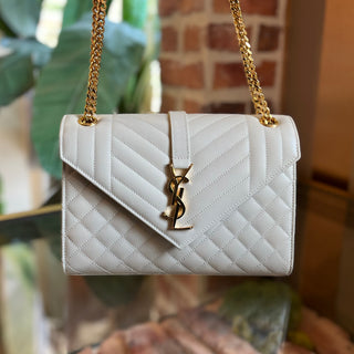 SAINT LAURENT Medium Envelope Triquilt Grained Leather YSL Shoulder Bag