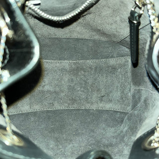 JIMMY CHOO Bon Bon Black Striped Leather Bucket Bag