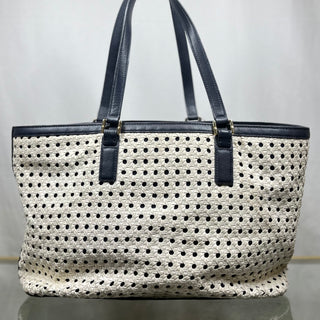 TORY BURCH White Woven Robinson Shopper Tote