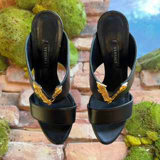 VERSACE Virtus V Black Leather Heels SZ 36 (US 6)