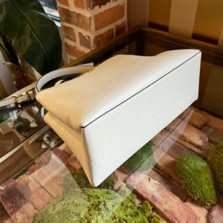 TORY BURCH White Pebbled Leather Top Handle Bag