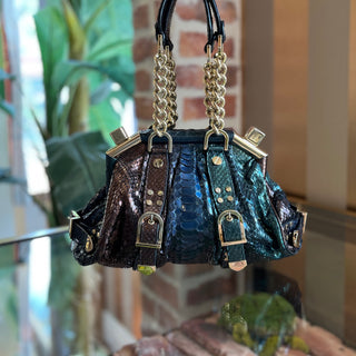 VERSACE Python Multicolor Medusa Frame Top Handle Bag