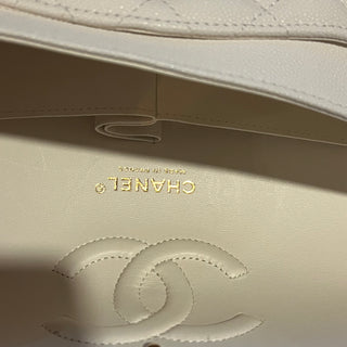 CHANEL Medium Double Flap White Caviar Leather Shoulder Bag