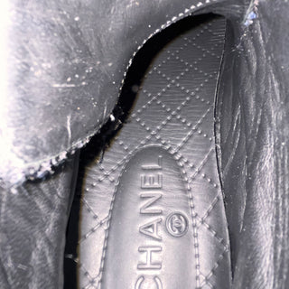 CHANEL CC High Top Black Suede Tweed Sneakers SZ38(8US)