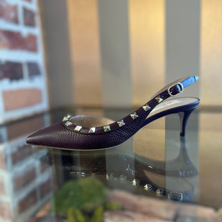 VALENTINO Burgundy Leather Rockstud Kitten Heels SZ 37 (US 7)