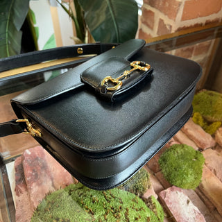 GUCCI Horsebit 1955 Medium Black Leather Shoulder Bag
