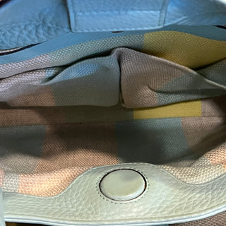 GUCCI Blue Leather Natural Raffia Woven Bamboo Shopper Tote Bag