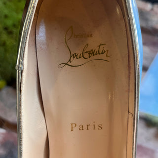 LOUBOUTIN Eklectica 85 Silver/Gold Patent Leather Pumps SZ 38.5 (US 8.5)