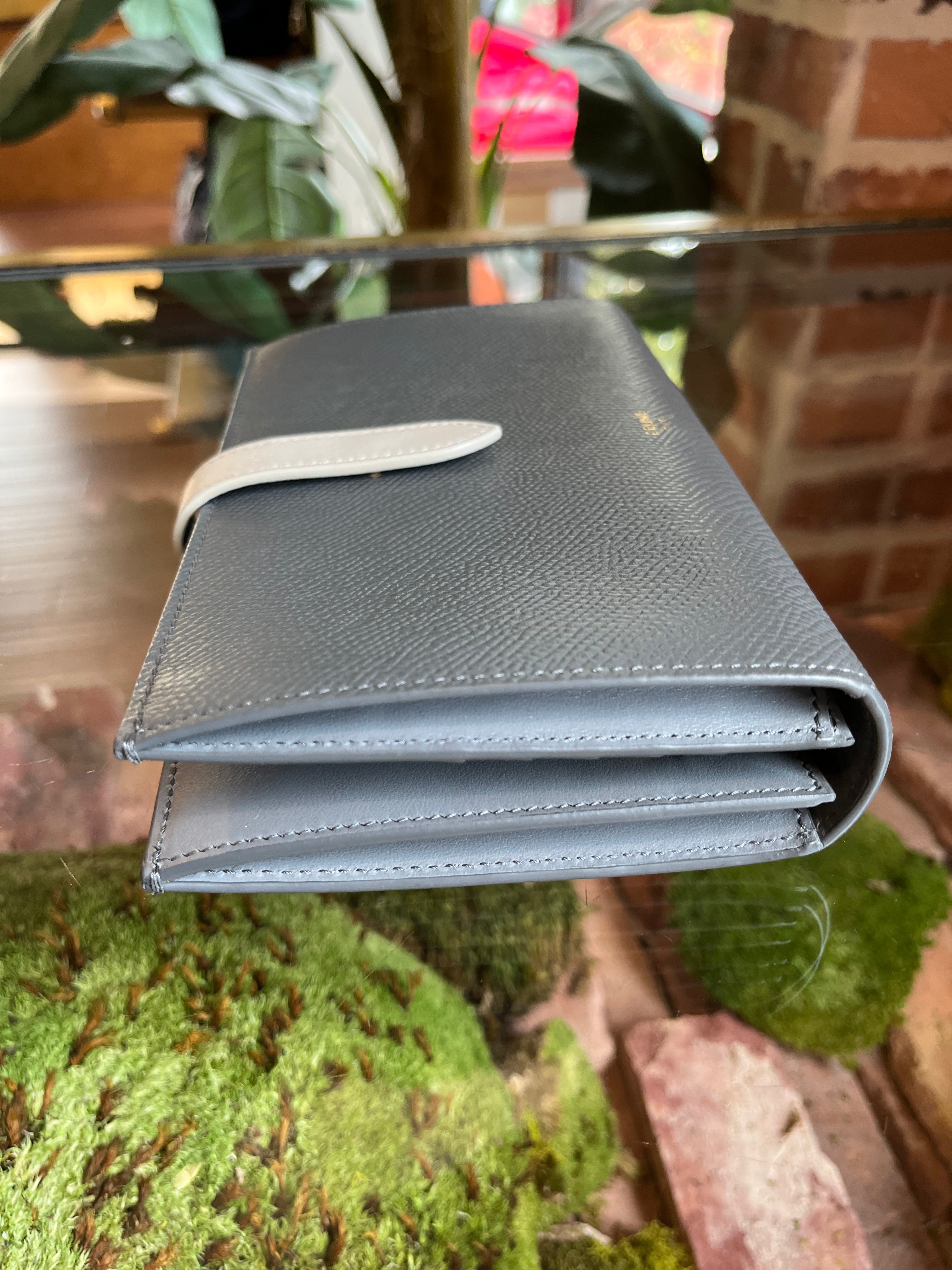 Large strap wallet in grained calfskin sale