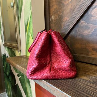 BOTTEGA VENETA Milano Red Intrecciato Lambskin Leather Tote