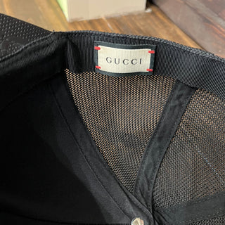 GUCCI Black GG Web Embossed Leather Hat SZL