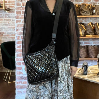 MZ WALLACE Metro Box Black Lacquer Quilted Crossbody Bag