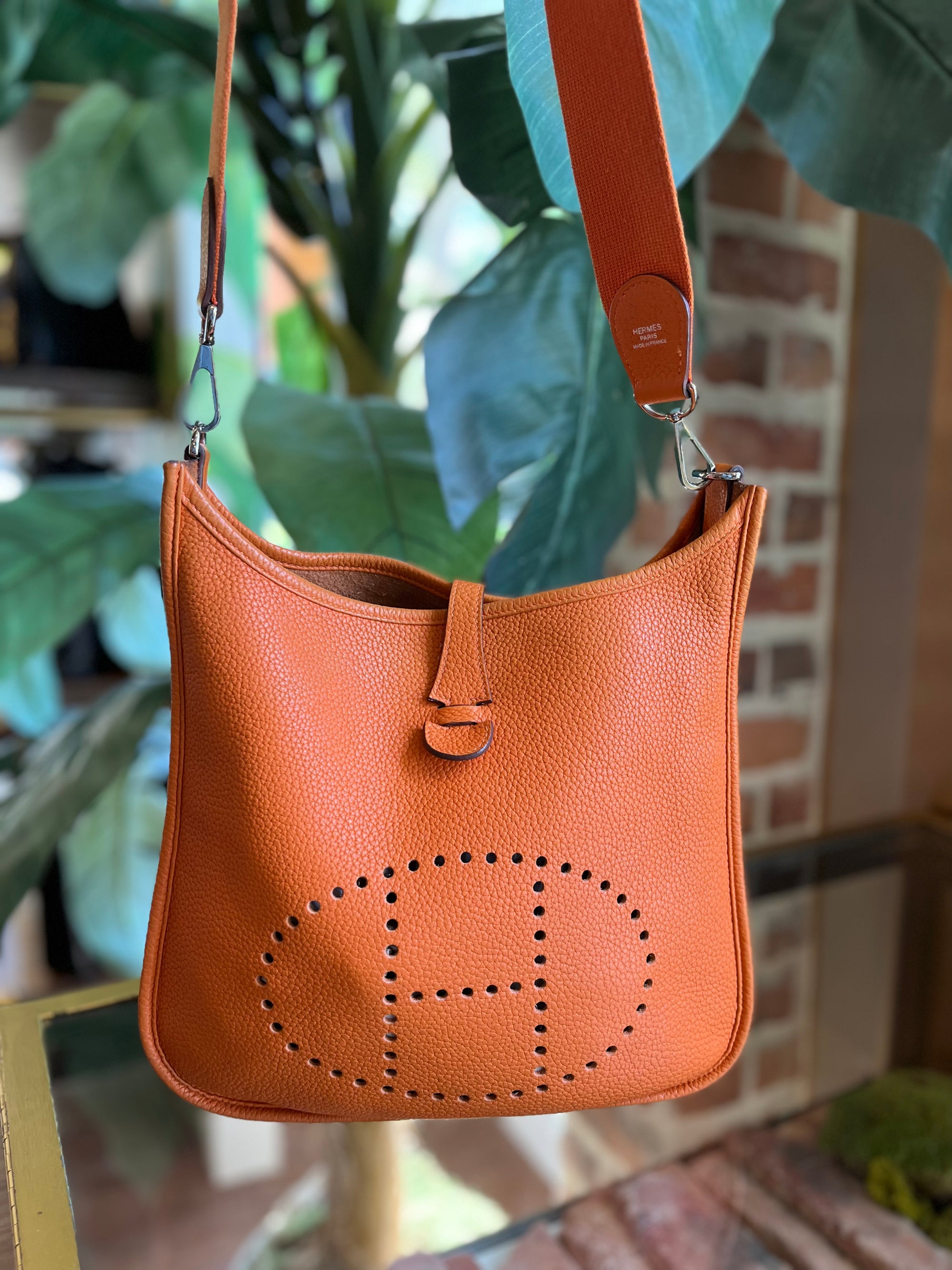 Authentic Hermes Orange w/ Green Canvas Chain de Ancre Beach Tote Shoulder Bag