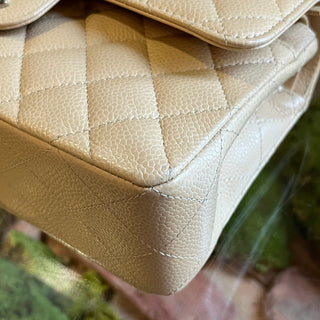 CHANEL Double Flap Small Beige Caviar Quilted Leather Shoulder Bag
