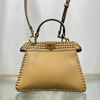 FENDI Peekaboo Iseeu Satchel Small Dark Honey Raffia Top Handle Bag ADI11098