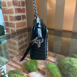 PRADA Black Leather Crystal Stud Crossbody