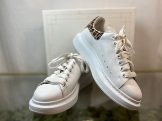 ALEXANDER MCQUEEN Larry Cheetah White Leather Sneakers SZ 37.5