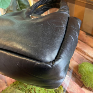 PRADA Black Padded Leather Triangle Logo Tote Bag