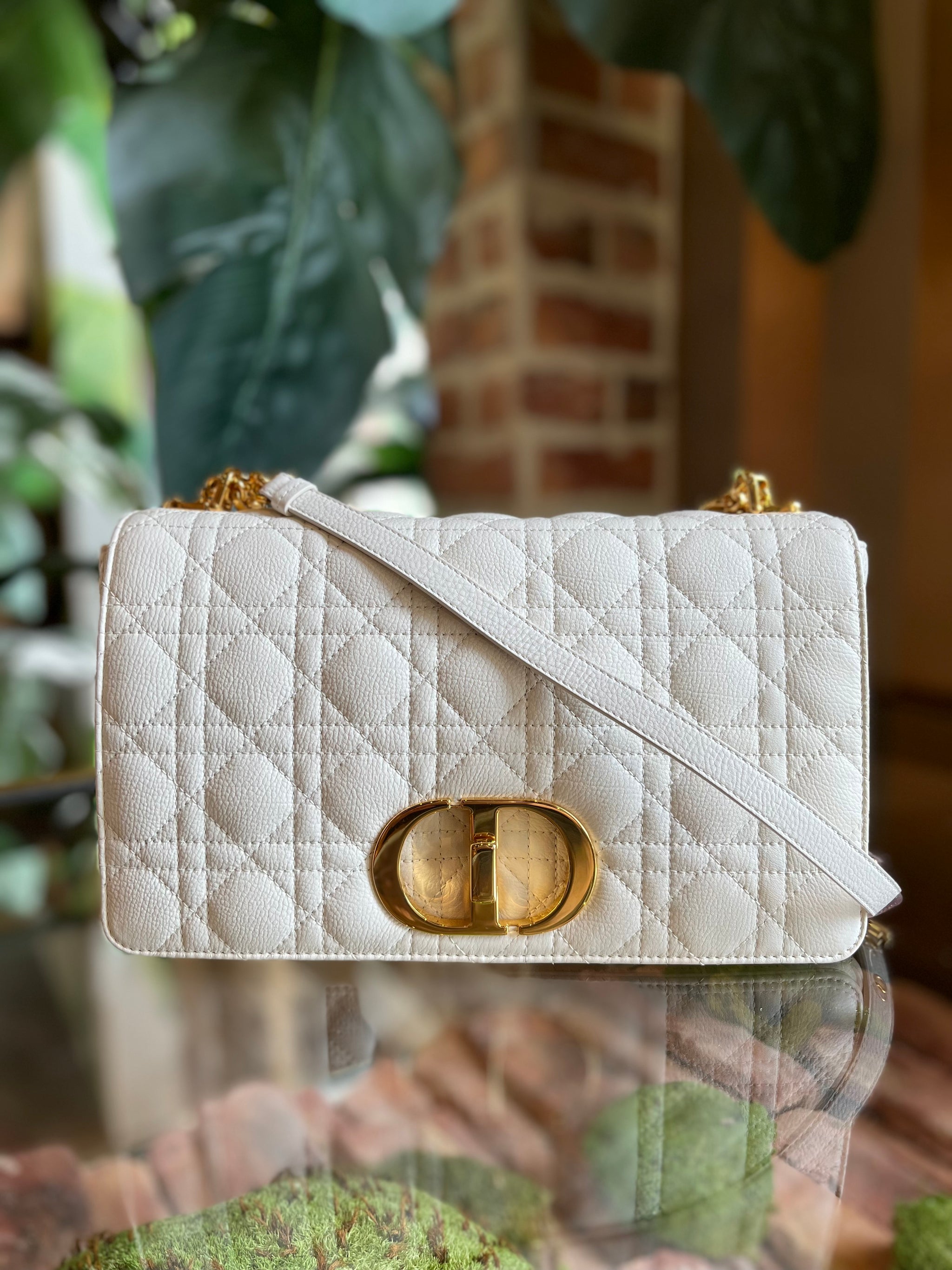 DIOR White Calfskin Cannage Medium Cairo Bag