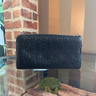GUCCI Black Leather Guccissima Zip Around Wallet