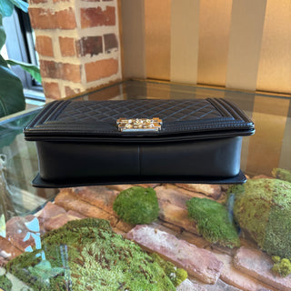 CHANEL Black Quilted Lambskin Medium Boy Bag