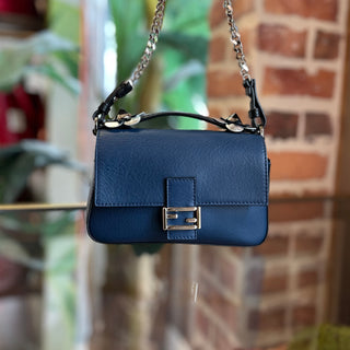 FENDI Micro Double Baguette Black Blue Floweland Crossbody Bag