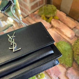 SAINT LAURENT Sunset Black Calfskin Monogram Chain Wallet Crossbody