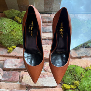 SAINT LAURENT Brown Leather Opyum Heels SZ 35 (US 5)