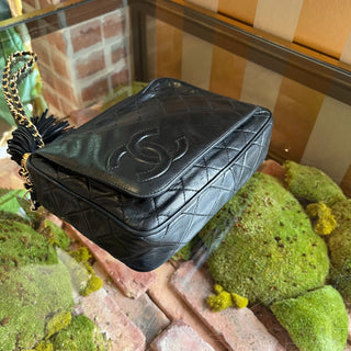 CHANEL Black Quilted Lambskin Front Pocket Tassel CC Vintage Crossbody Bag