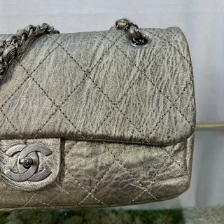 CHANEL Le Marias Ligne Distressed Metallic Silver Flap Bag ADI1123