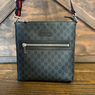GUCCI Black GG Supreme Monogram Canvas Crossbody Bag