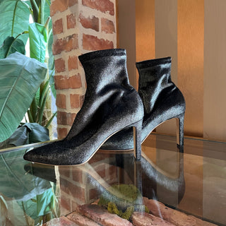 JIMMY CHOO Metallic Black Velvet Sock Boots SZ 41 (US 11)