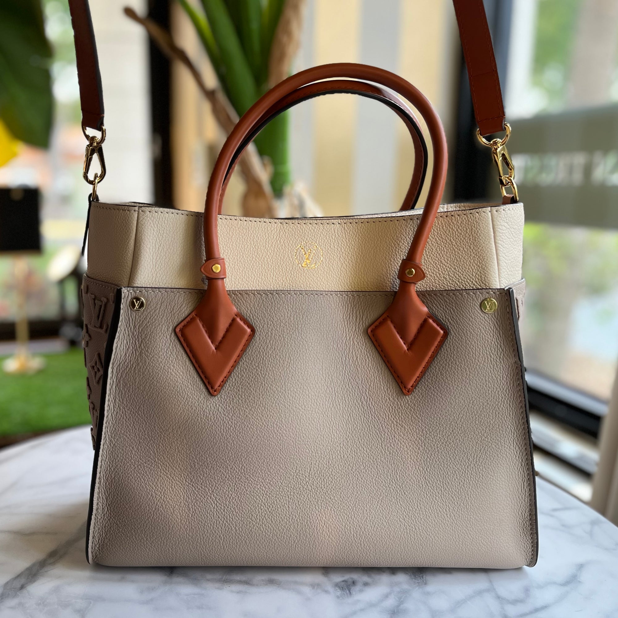 LOUIS VUITTON Galet Twist Calfskin Leather On My Side MM Tote 2 Way