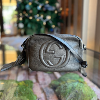 GUCCI Soho Disco Small Pewter Pebbled Leather Shoulder Bag