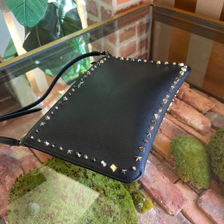 CHRISTIAN LOUBOUTIN Loubiclutch Spike Black Grained Leather Crossbody