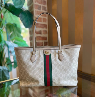 GUCCI Beige/White GG Ophidia Medium Tote