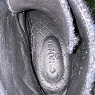 CHANEL CC High Top Black Suede Tweed Sneakers SZ38(8US)