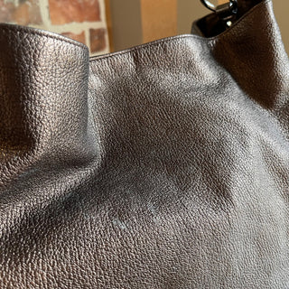 SAINT LAURENT Roady Brown Glitter Soft Leather Hobo Bag
