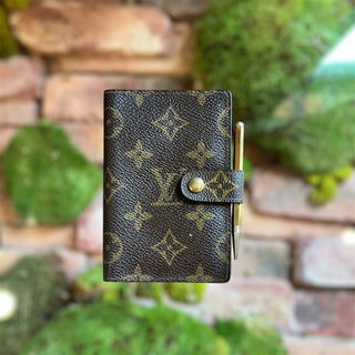 LOUIS VUITTON Brown Monogram Canvas Vintage Mini Notebook Cover and Pen TS3897