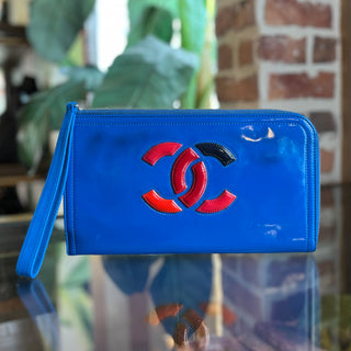 CHANEL Lipstick Blue Patent Clutch Bag