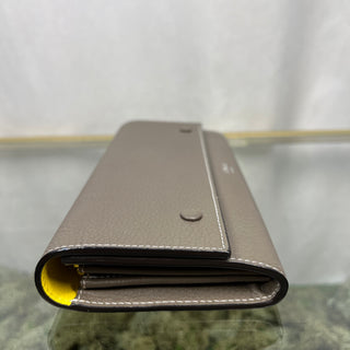 CELINE Leather Gray Neon Green Long Wallet