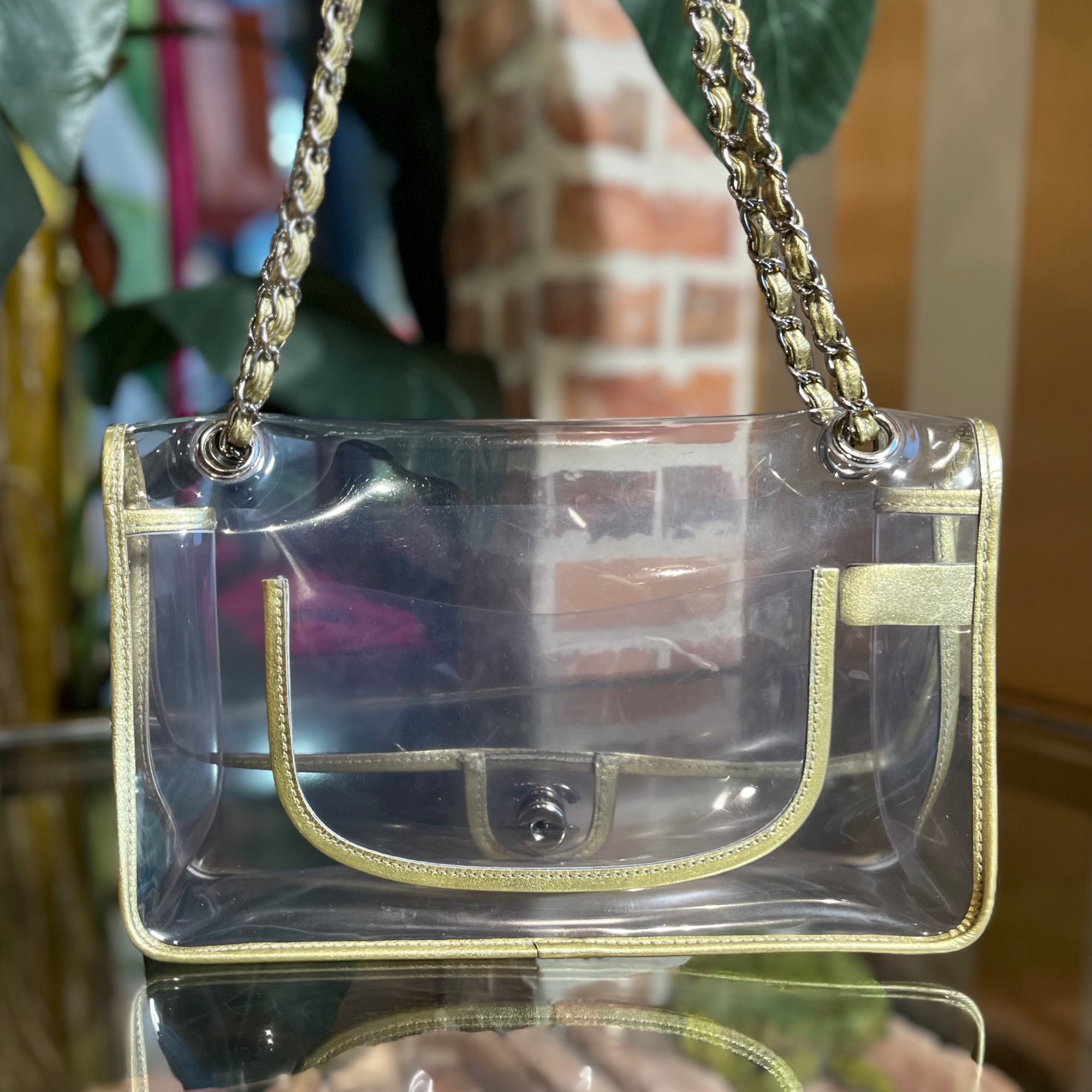 Chanel Metallic Gold/Transparent PVC Naked Flap Bag Medium