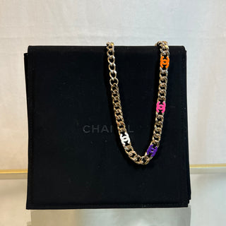 CHANEL Silver Multicolor Metal Enamel Chain CC Choker