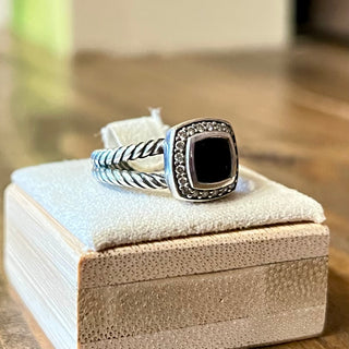 DAVID YURMAN Albion Sterling Silver Onyx Diamonds Ring SZ6