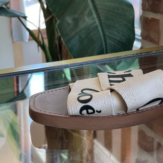 CHLOE Woody White Linen Sandals SZ37(7US)