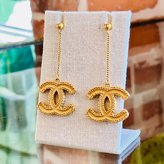 CHANEL Matte Gold-Tone Brass CC Drop Earrings