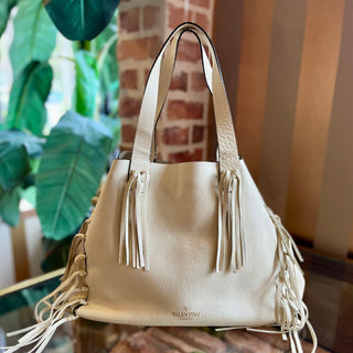 VALENTINO Off White Leather C-Rockee Tote