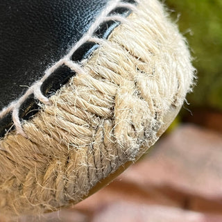 CHANEL CC Black Leather Espadrilles SZ 36 (US 6)