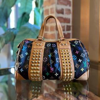 LOUIS VUITTON Courtney MM Black Monogram Multicolor Canvas Satchel Bag